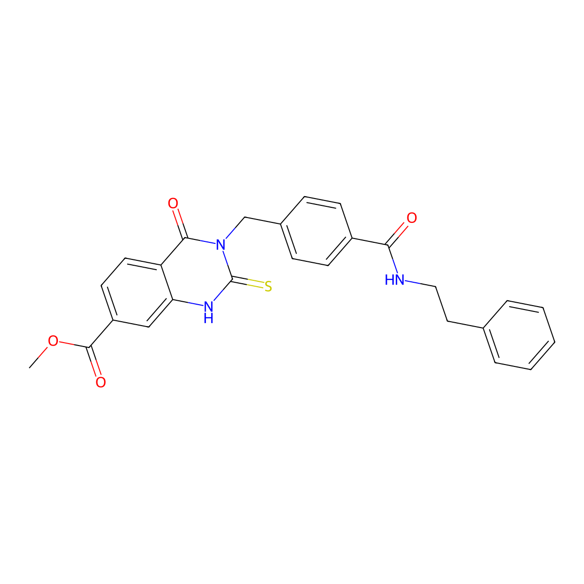 Methyl 4-oxo-3-({4-[(2-phenylethyl)carbamoyl]phenyl}methyl)-2-sulfanylidene-1,2,3,4-tetrahydroquinazoline-7-carboxylate molecular structure, CAS 1021213-20-6