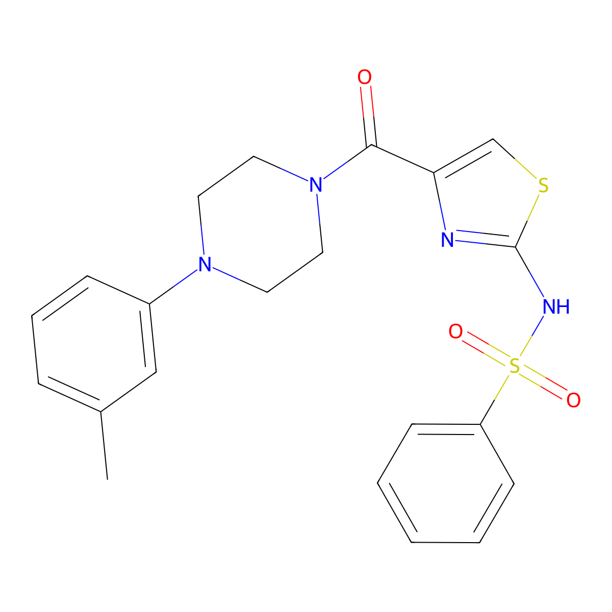 N-(4-(4-(m-tolyl)piperazine-1-carbonyl)thiazol-2-yl)benzenesulfonamide molecular structure, CAS 1021213-21-7