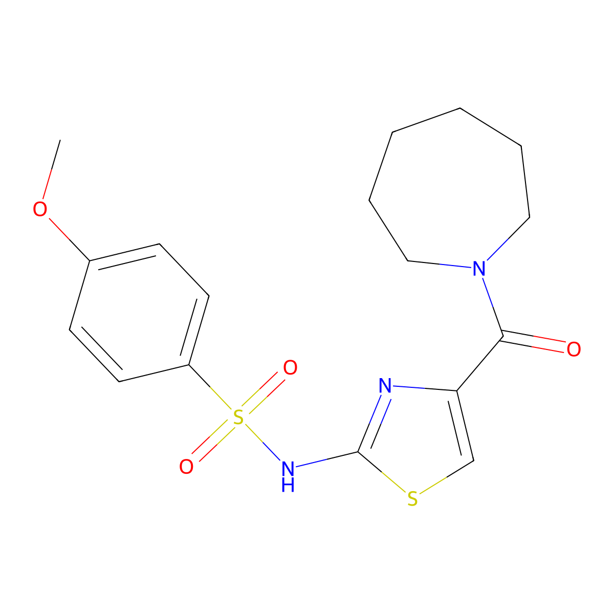 N-[4-(azepane-1-carbonyl)-1,3-thiazol-2-yl]-4-methoxybenzene-1-sulfonamide molecular structure, CAS 1021213-24-0