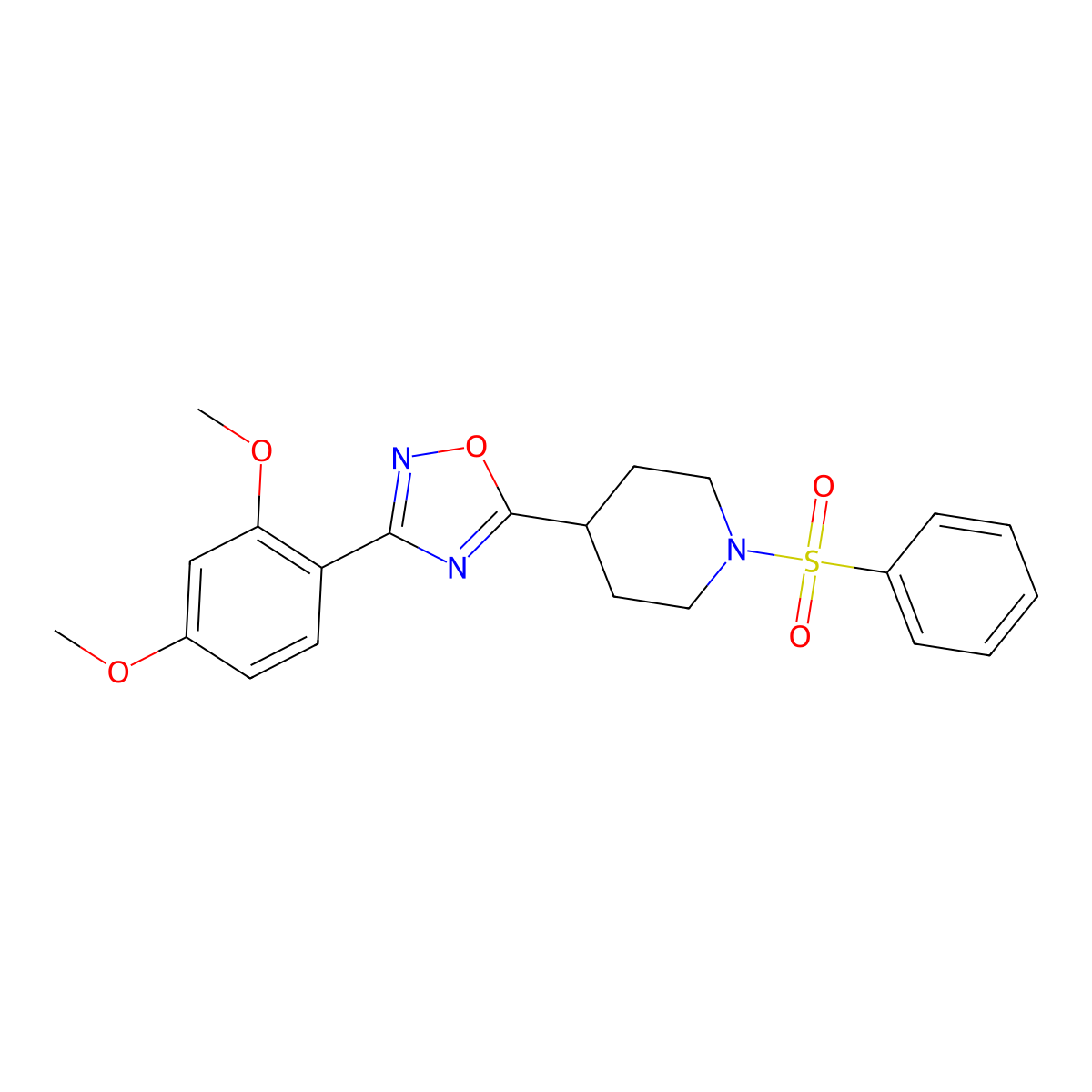 1-(Benzenesulfonyl)-4-[3-(2,4-dimethoxyphenyl)-1,2,4-oxadiazol-5-yl]piperidine molecular structure, CAS 1021213-27-3