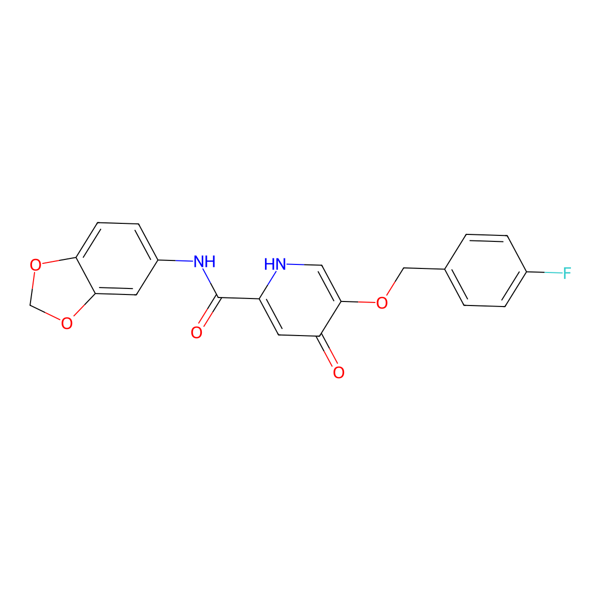 N-(benzo[d][1,3]dioxol-5-yl)-5-((4-fluorobenzyl)oxy)-4-oxo-1,4-dihydropyridine-2-carboxamide molecular structure, CAS 1021213-29-5
