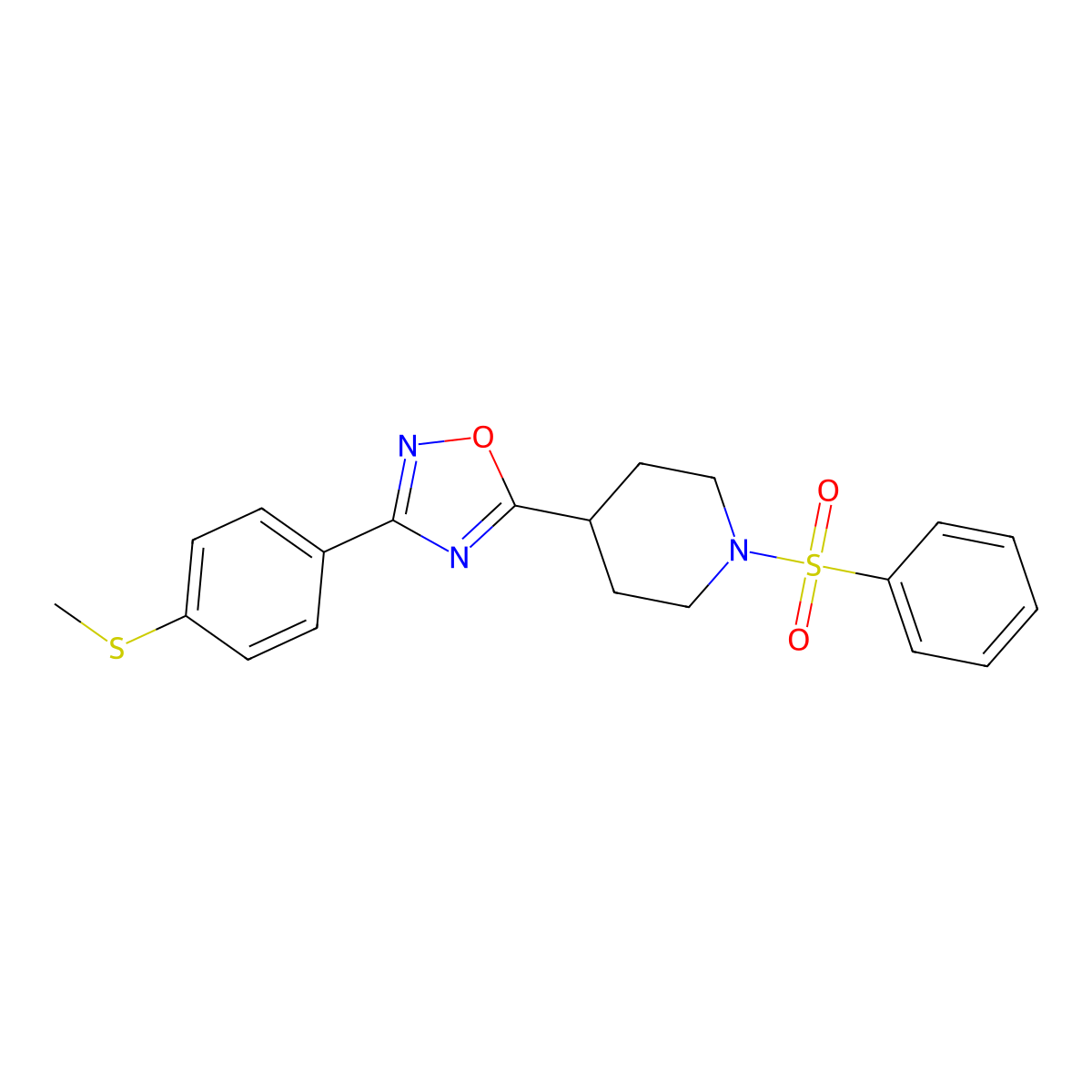 1-(Benzenesulfonyl)-4-{3-[4-(methylsulfanyl)phenyl]-1,2,4-oxadiazol-5-yl}piperidine molecular structure, CAS 1021213-33-1