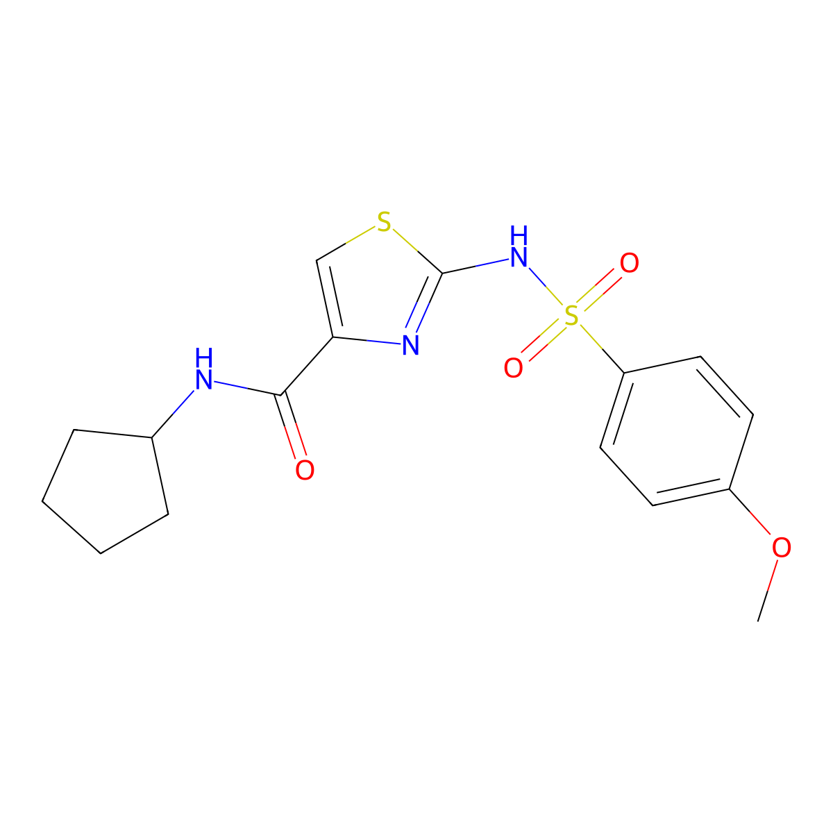 N-cyclopentyl-2-(4-methoxyphenylsulfonamido)thiazole-4-carboxamide molecular structure, CAS 1021213-34-2