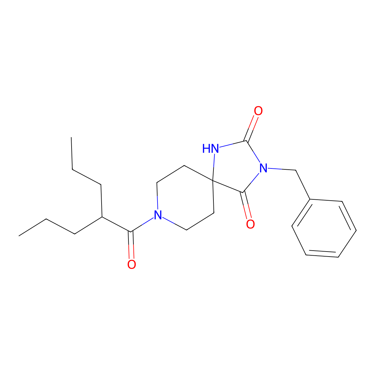 3-Benzyl-8-(2-propylpentanoyl)-1,3,8-triazaspiro[4.5]decane-2,4-dione molecular structure, CAS 1021213-38-6