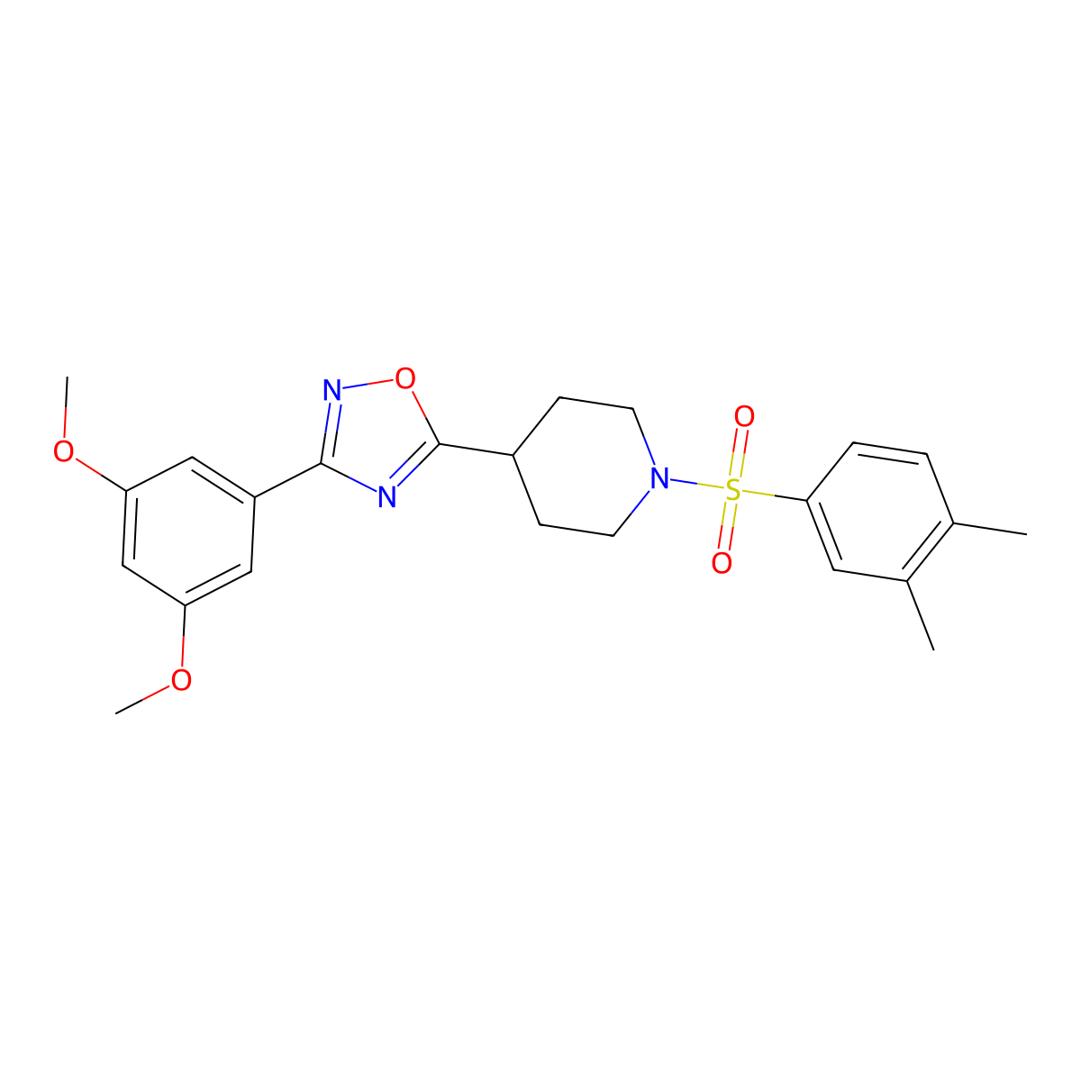 4-[3-(3,5-Dimethoxyphenyl)-1,2,4-oxadiazol-5-yl]-1-(3,4-dimethylbenzenesulfonyl)piperidine molecular structure, CAS 1021213-43-3