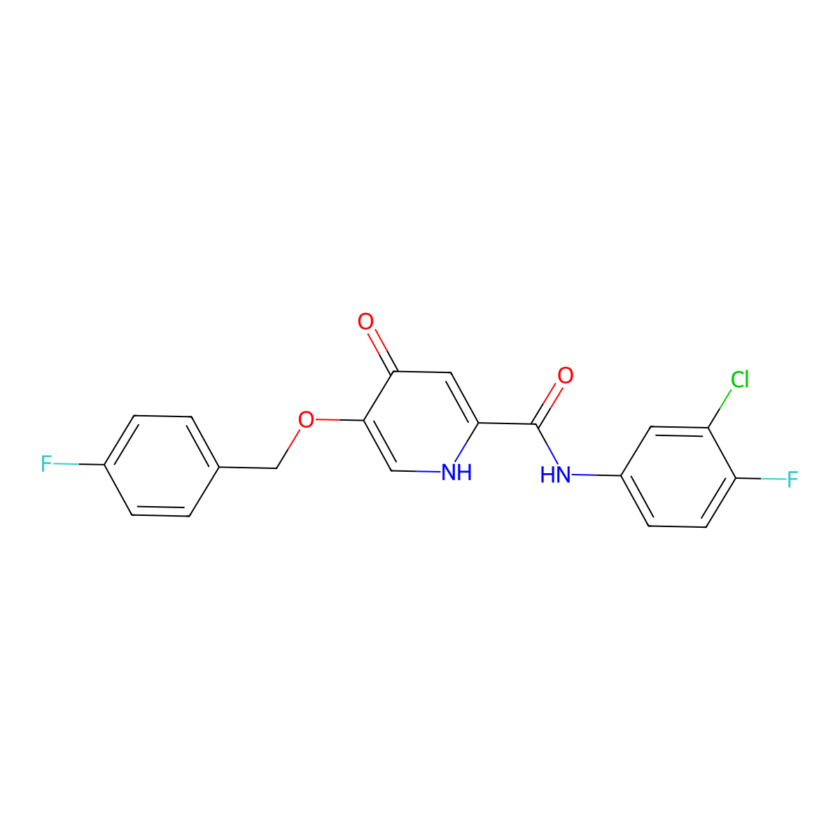 N-(3-chloro-4-fluorophenyl)-5-((4-fluorobenzyl)oxy)-4-oxo-1,4-dihydropyridine-2-carboxamide molecular structure, CAS 1021213-44-4