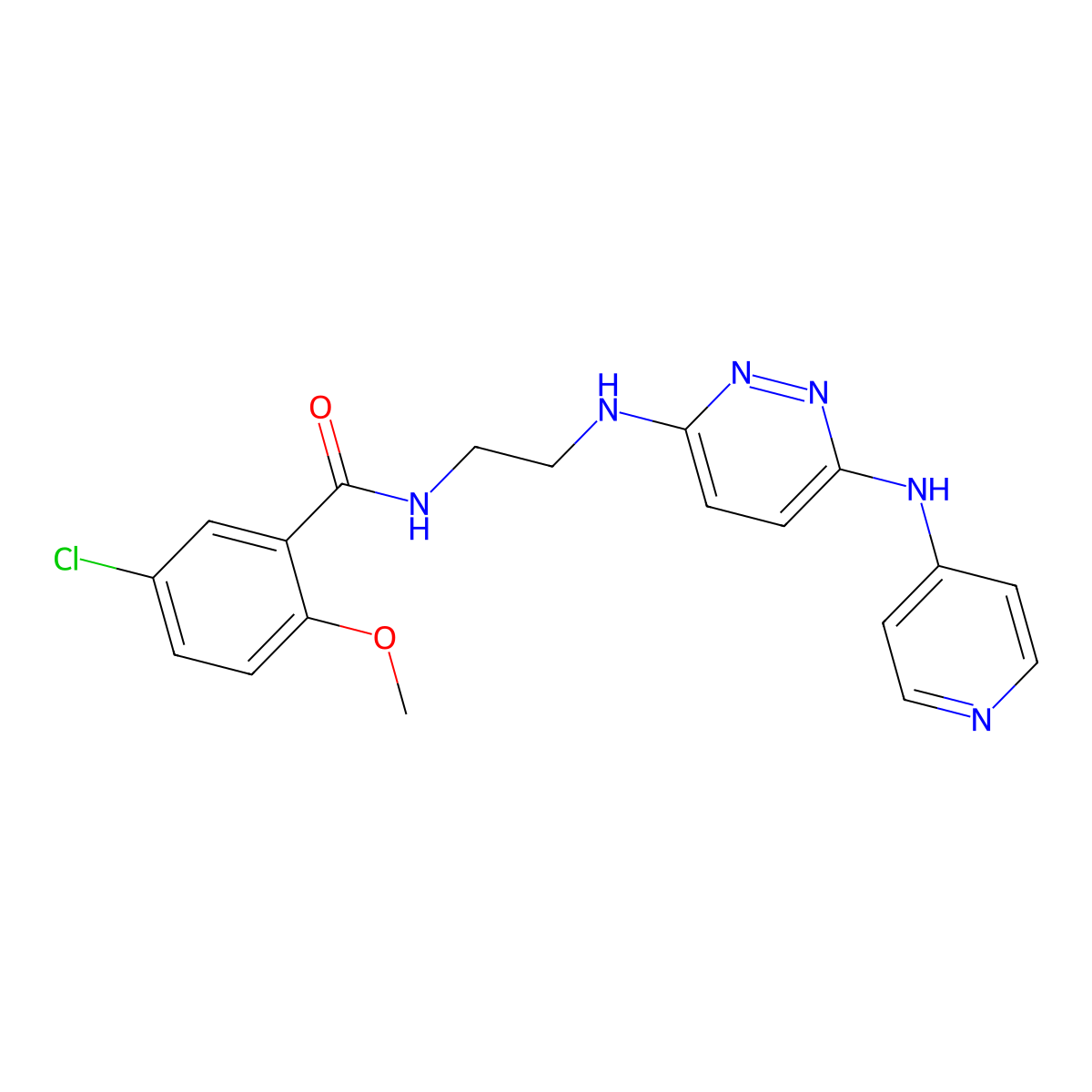 5-chloro-2-methoxy-N-(2-((6-(pyridin-4-ylamino)pyridazin-3-yl)amino)ethyl)benzamide molecular structure, CAS 1021213-51-3