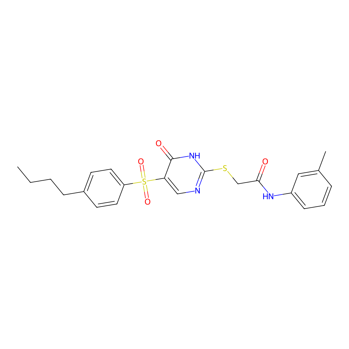 2-{[5-(4-butylbenzenesulfonyl)-6-oxo-1,6-dihydropyrimidin-2-yl]sulfanyl}-N-(3-methylphenyl)acetamide molecular structure, CAS 1021213-52-4