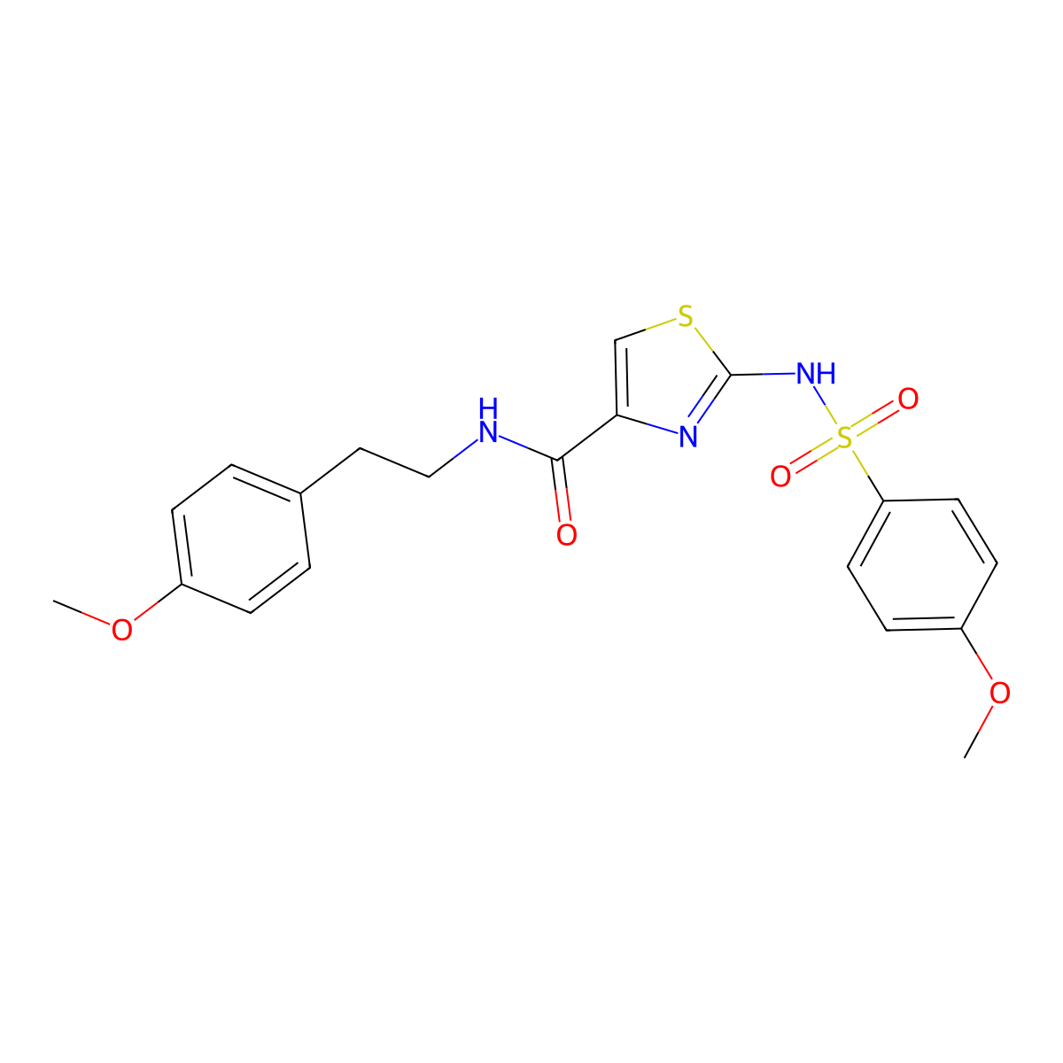 N-(4-methoxyphenethyl)-2-(4-methoxyphenylsulfonamido)thiazole-4-carboxamide molecular structure, CAS 1021213-53-5