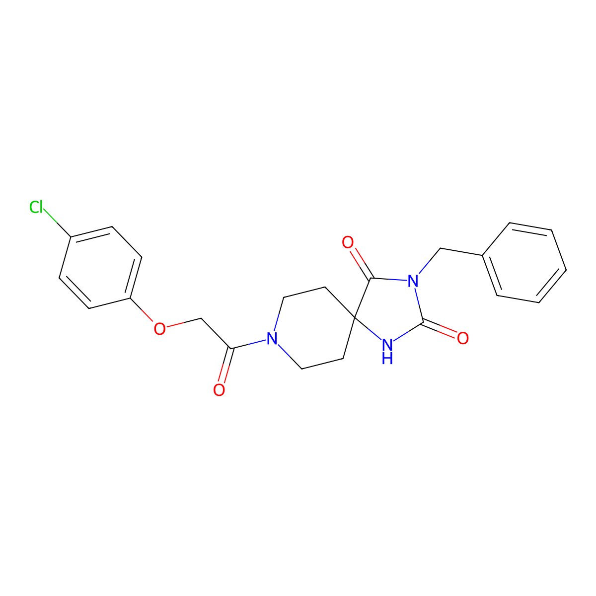 3-Benzyl-8-[2-(4-chlorophenoxy)acetyl]-1,3,8-triazaspiro[4.5]decane-2,4-dione molecular structure, CAS 1021213-55-7