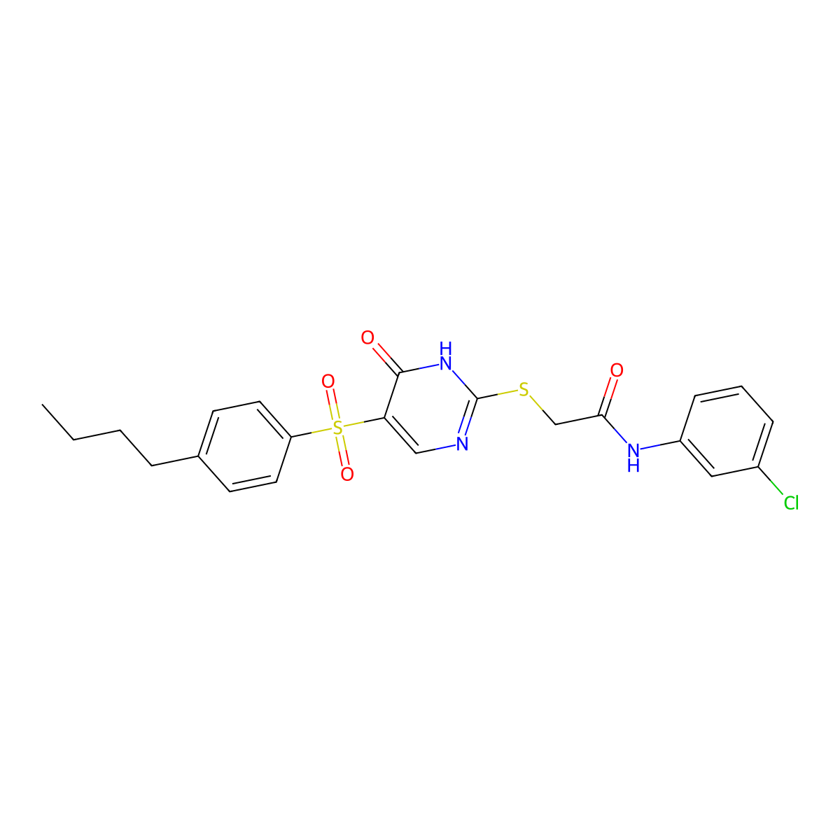 2-{[5-(4-butylbenzenesulfonyl)-6-oxo-1,6-dihydropyrimidin-2-yl]sulfanyl}-N-(3-chlorophenyl)acetamide molecular structure, CAS 1021213-57-9