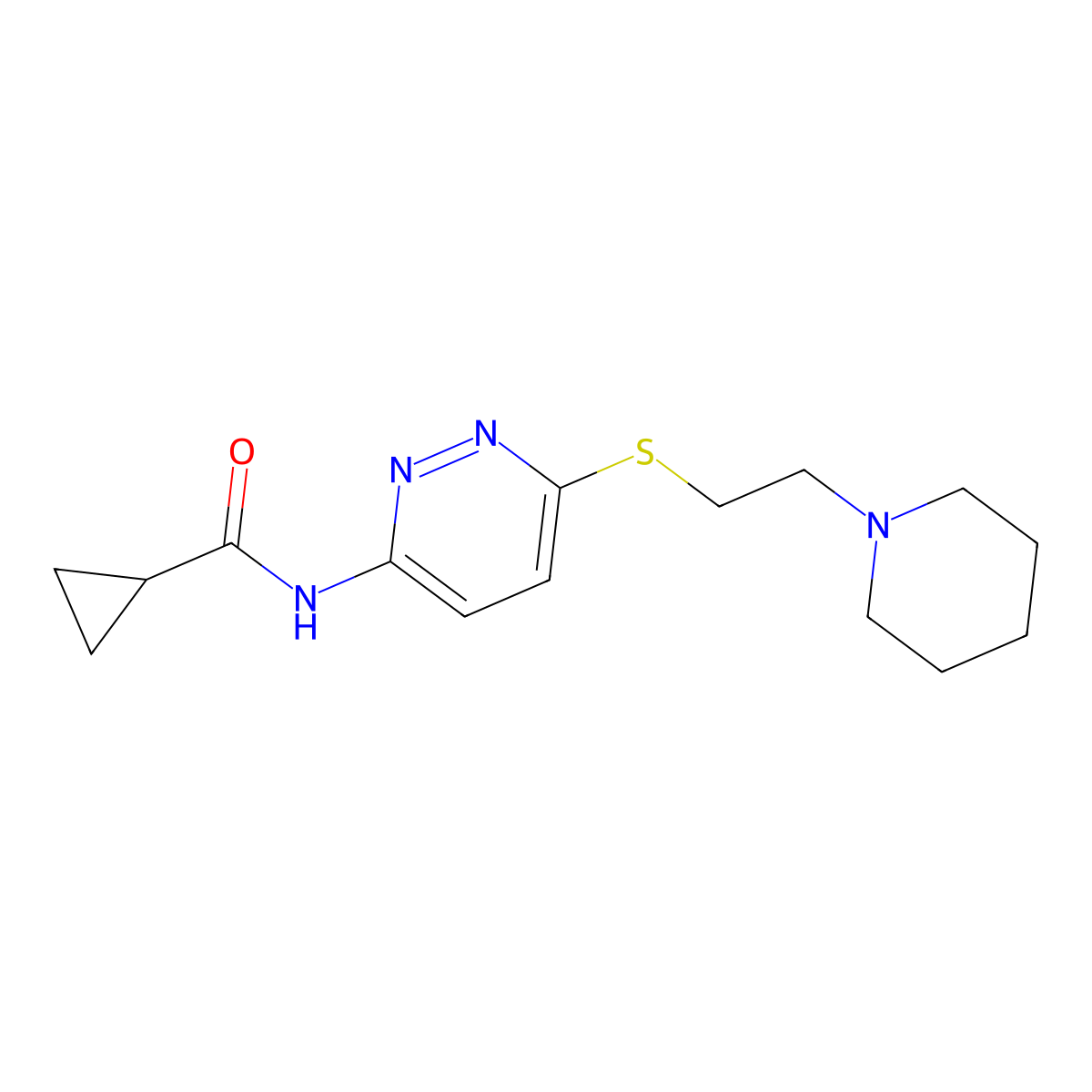 N-(6-{[2-(piperidin-1-yl)ethyl]sulfanyl}pyridazin-3-yl)cyclopropanecarboxamide molecular structure, CAS 1021213-64-8
