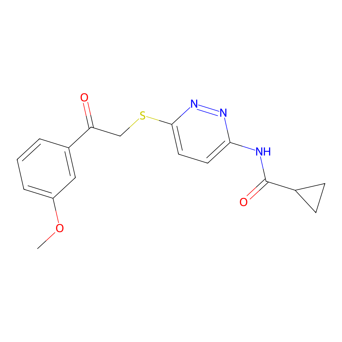 N-(6-{[2-(3-methoxyphenyl)-2-oxoethyl]sulfanyl}pyridazin-3-yl)cyclopropanecarboxamide molecular structure, CAS 1021213-68-2