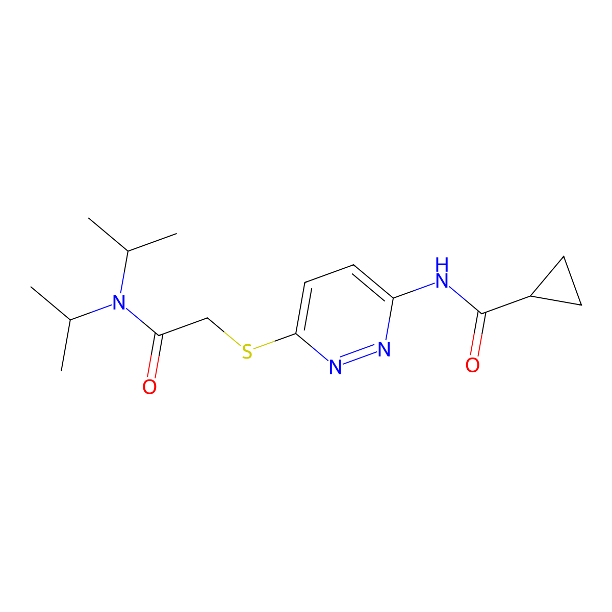 N-[6-({[bis(propan-2-yl)carbamoyl]methyl}sulfanyl)pyridazin-3-yl]cyclopropanecarboxamide molecular structure, CAS 1021213-73-9