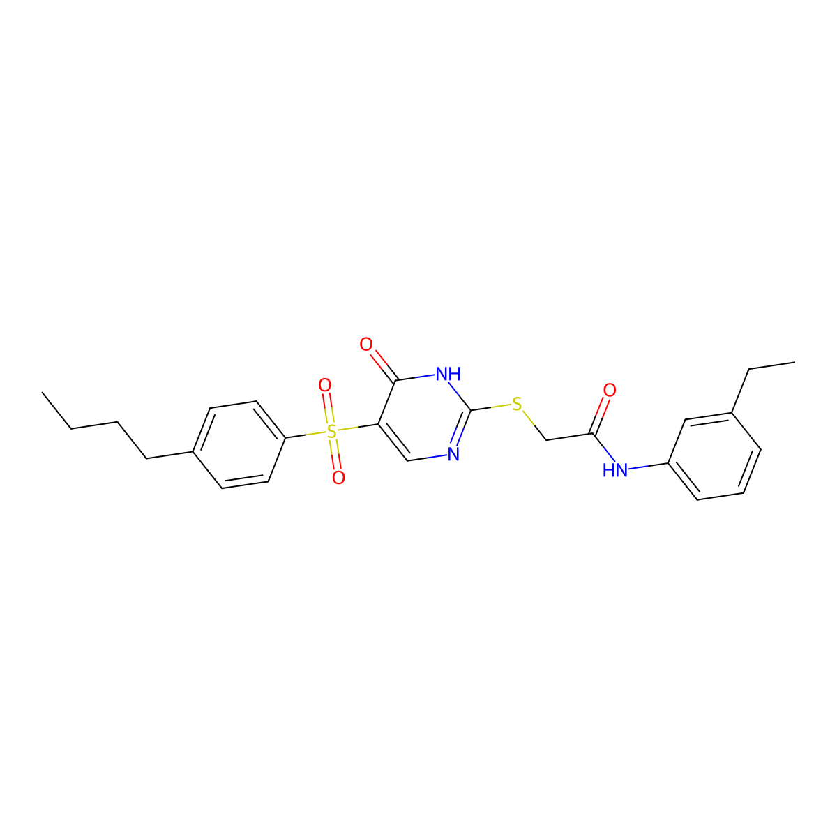 2-{[5-(4-butylbenzenesulfonyl)-6-oxo-1,6-dihydropyrimidin-2-yl]sulfanyl}-N-(3-ethylphenyl)acetamide molecular structure, CAS 1021213-75-1