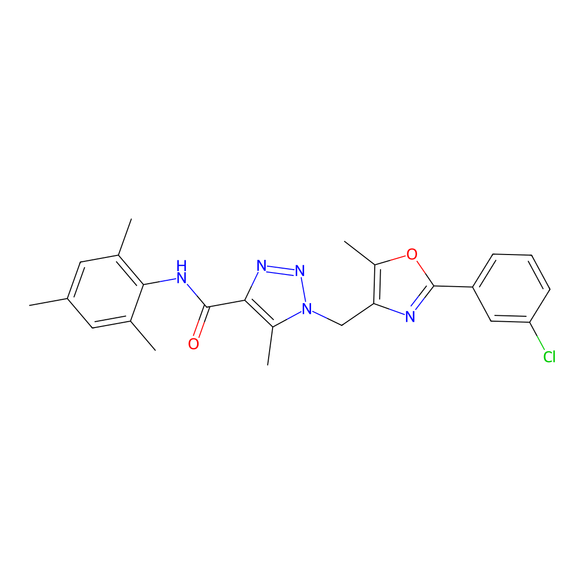1-{[2-(3-chlorophenyl)-5-methyl-1,3-oxazol-4-yl]methyl}-5-methyl-N-(2,4,6-trimethylphenyl)-1H-1,2,3-triazole-4-carboxamide molecular structure, CAS 1021213-79-5