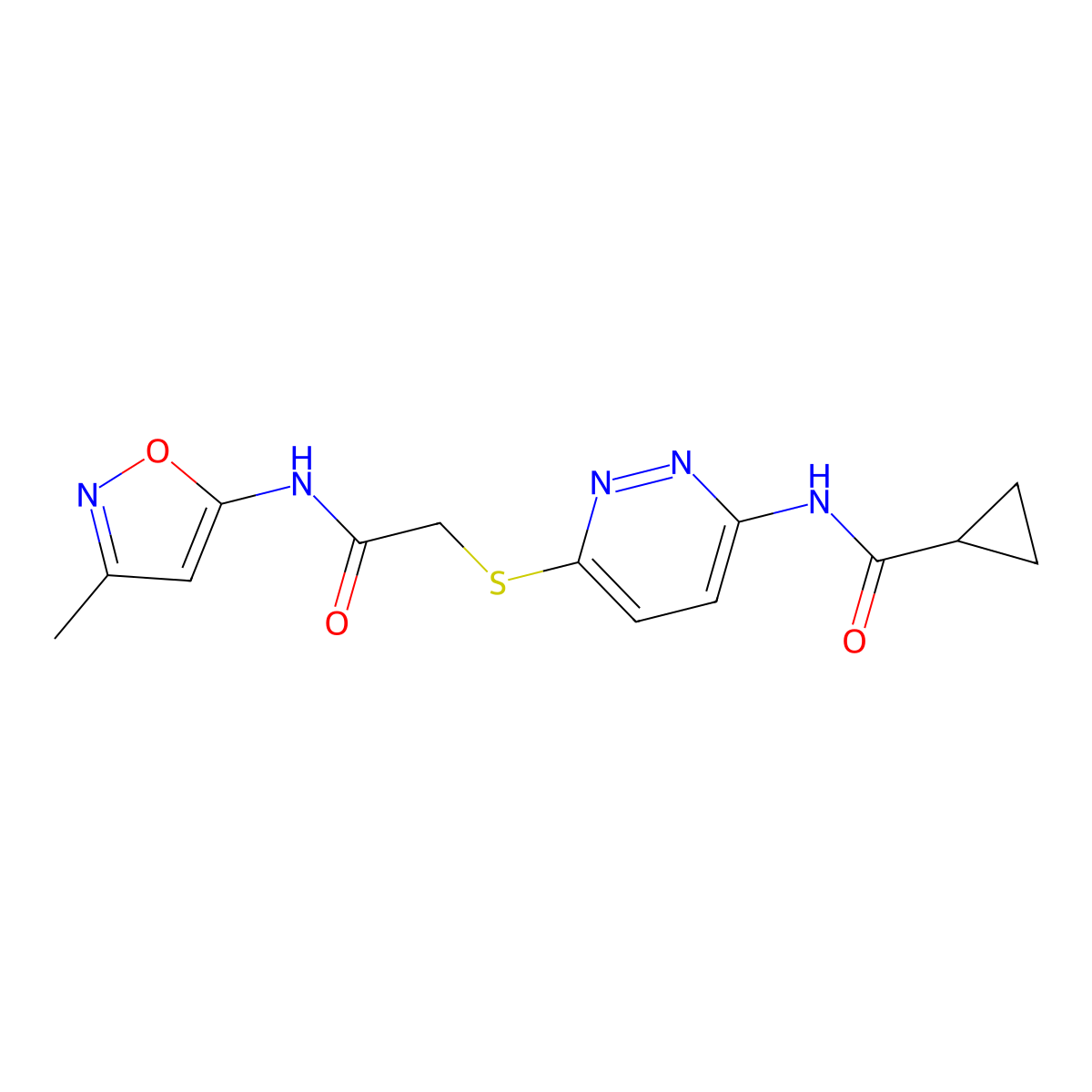 N-[6-({[(3-methyl-1,2-oxazol-5-yl)carbamoyl]methyl}sulfanyl)pyridazin-3-yl]cyclopropanecarboxamide molecular structure, CAS 1021213-81-9