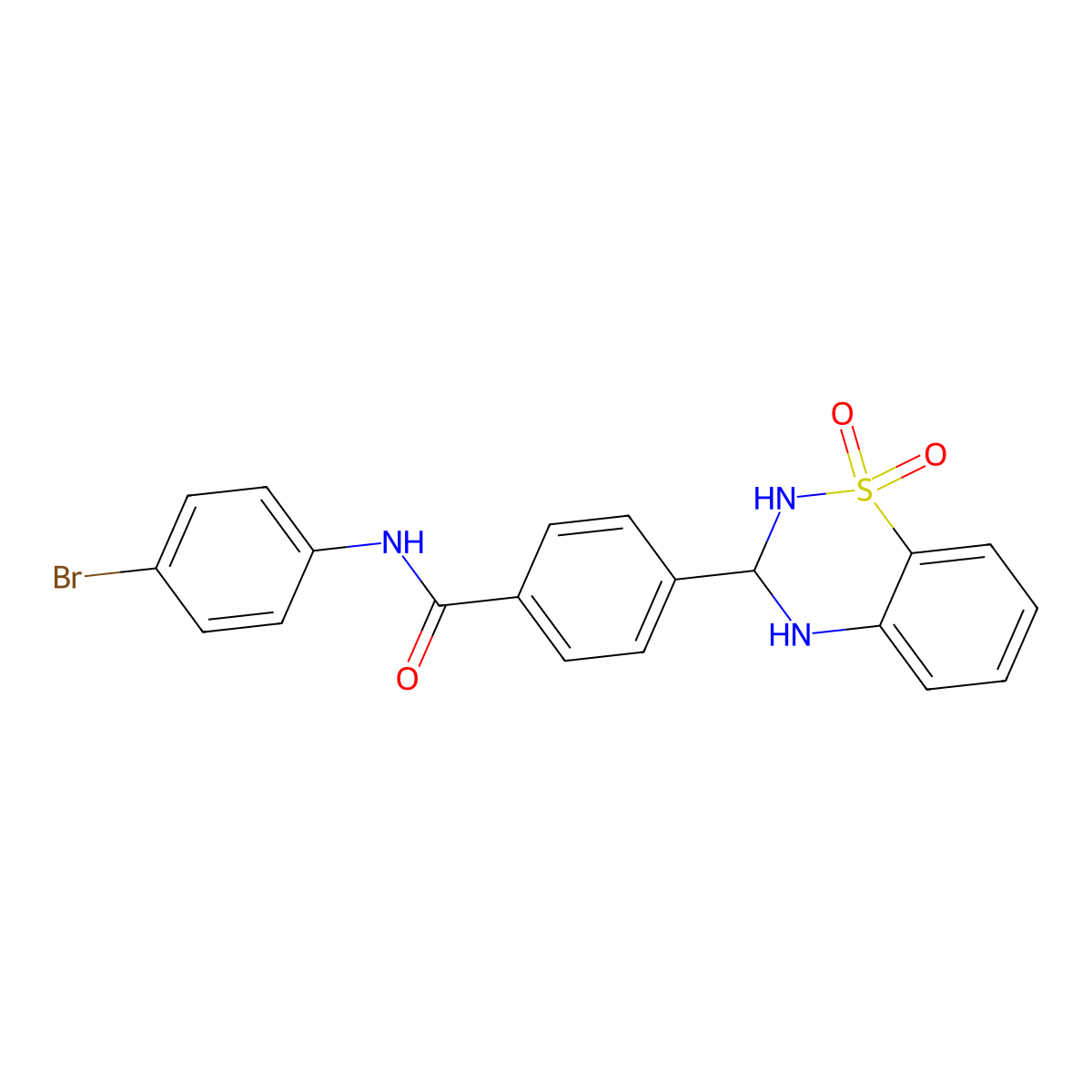 N-(4-bromophenyl)-4-(1,1-dioxido-3,4-dihydro-2H-1,2,4-benzothiadiazin-3-yl)benzamide molecular structure, CAS 1021213-86-4