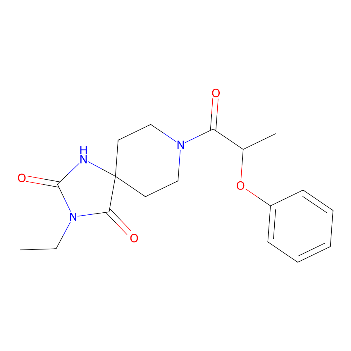 3-Ethyl-8-(2-phenoxypropanoyl)-1,3,8-triazaspiro[4.5]decane-2,4-dione molecular structure, CAS 1021213-97-7