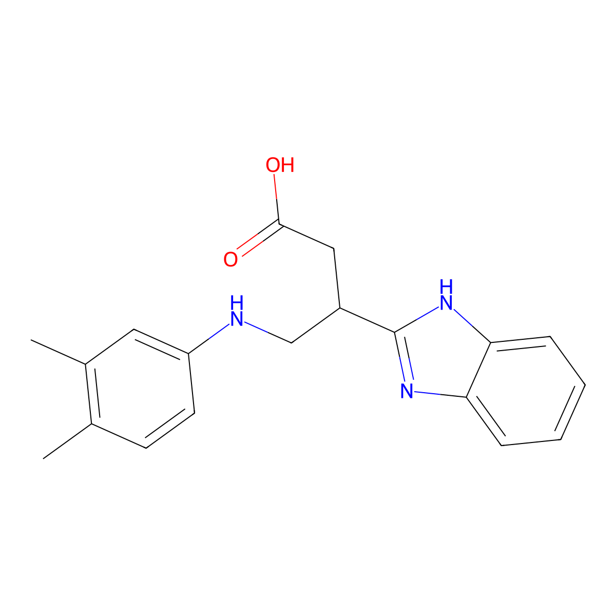 3-(1H-benzo[d]imidazol-2-yl)-4-((3,4-dimethylphenyl)amino)butanoic acid molecular structure, CAS 1021213-99-9