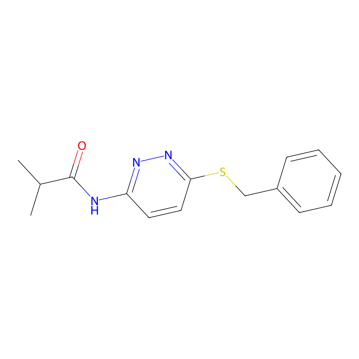 N-[6-(benzylsulfanyl)pyridazin-3-yl]-2-methylpropanamide molecular structure, CAS 1021214-03-8