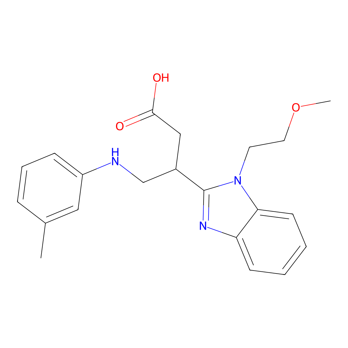 3-(1-(2-methoxyethyl)-1H-benzo[d]imidazol-2-yl)-4-(m-tolylamino)butanoic acid molecular structure, CAS 1021214-06-1