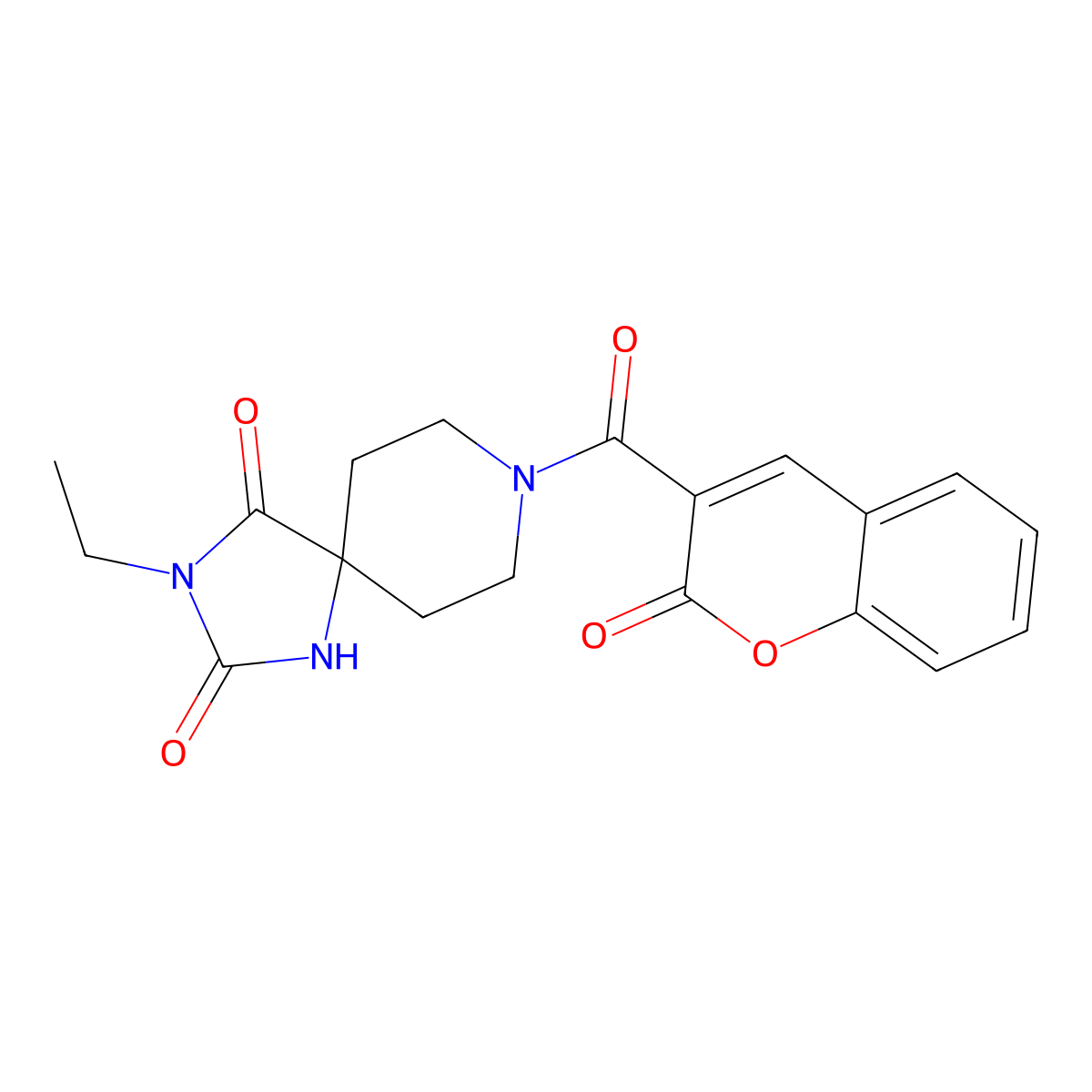 3-ethyl-8-(2-oxo-2H-chromene-3-carbonyl)-1,3,8-triazaspiro[4.5]decane-2,4-dione molecular structure, CAS 1021214-08-3