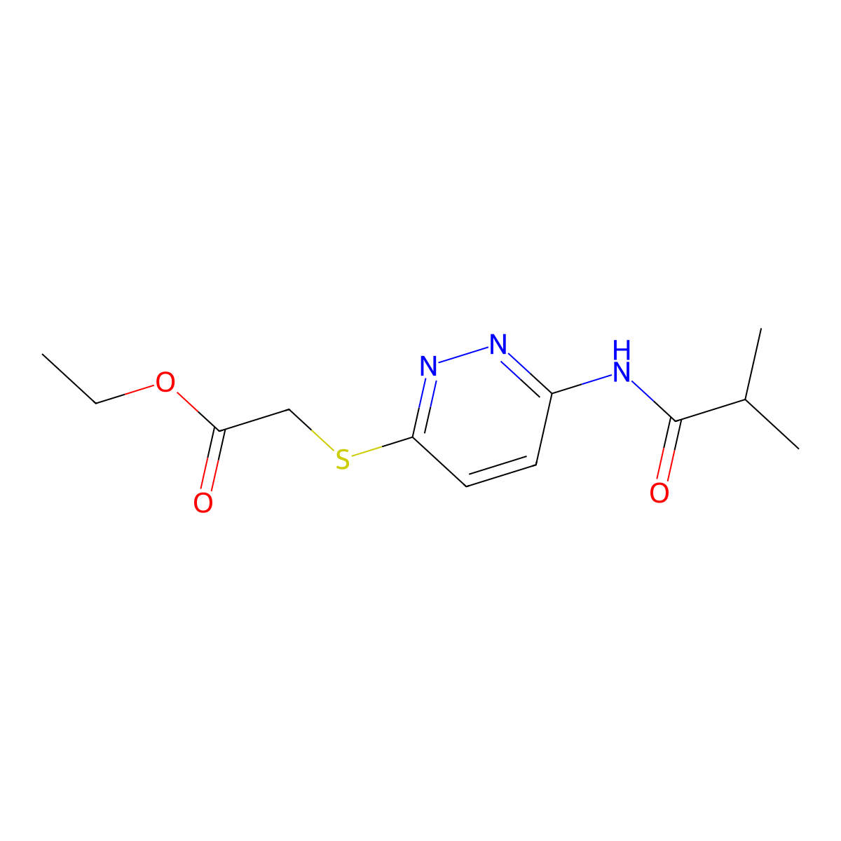 Ethyl 2-{[6-(2-methylpropanamido)pyridazin-3-yl]sulfanyl}acetate molecular structure, CAS 1021214-10-7