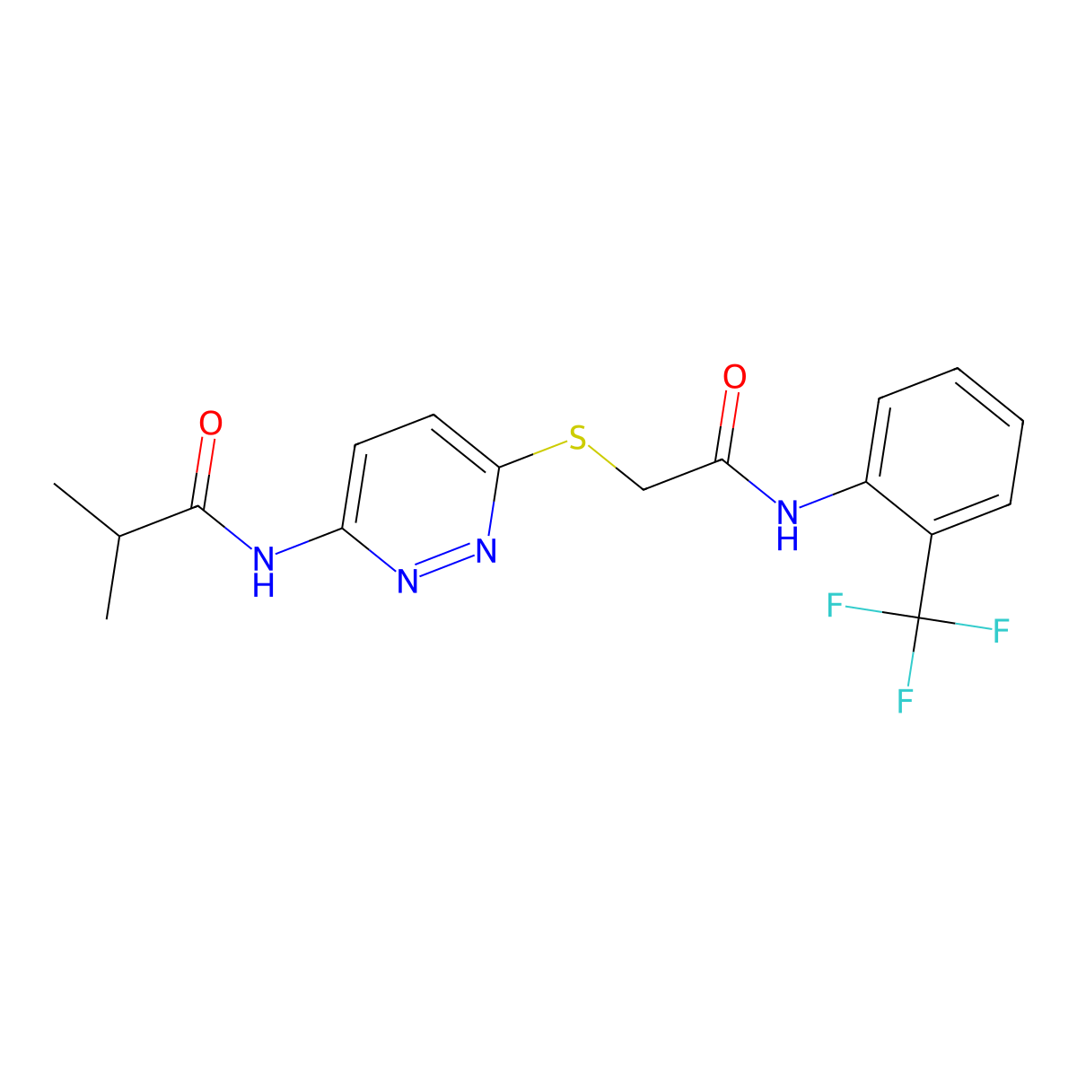 2-methyl-N-{6-[({[2-(trifluoromethyl)phenyl]carbamoyl}methyl)sulfanyl]pyridazin-3-yl}propanamide molecular structure, CAS 1021214-21-0