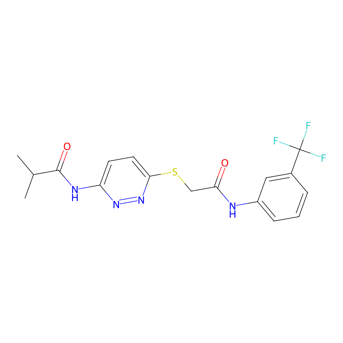 2-methyl-N-{6-[({[3-(trifluoromethyl)phenyl]carbamoyl}methyl)sulfanyl]pyridazin-3-yl}propanamide molecular structure, CAS 1021214-22-1