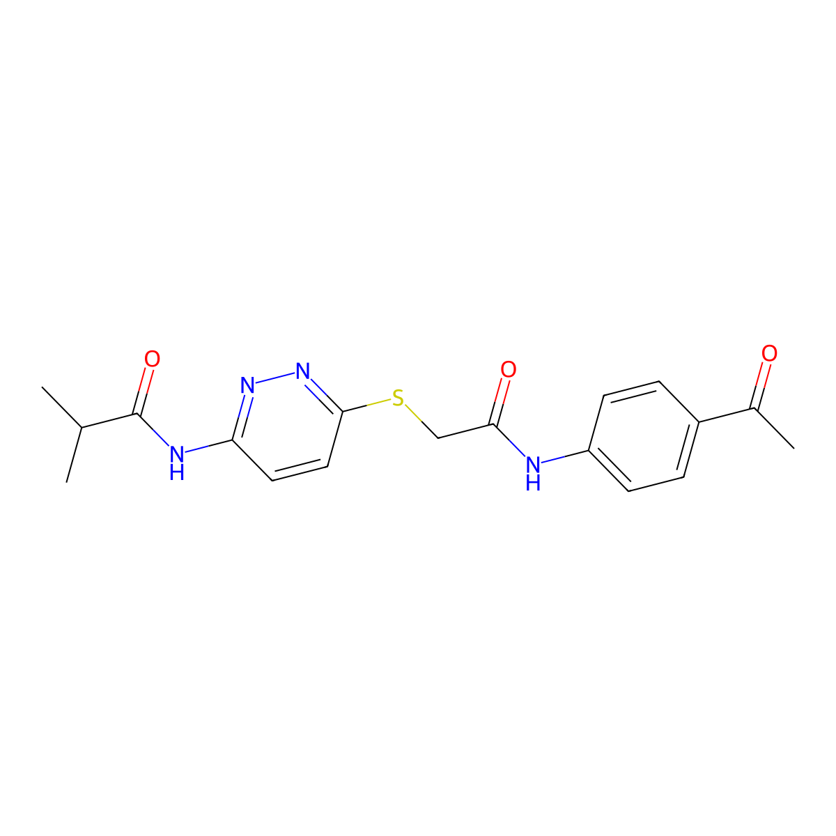 N-(6-((2-((4-acetylphenyl)amino)-2-oxoethyl)thio)pyridazin-3-yl)isobutyramide molecular structure, CAS 1021214-31-2