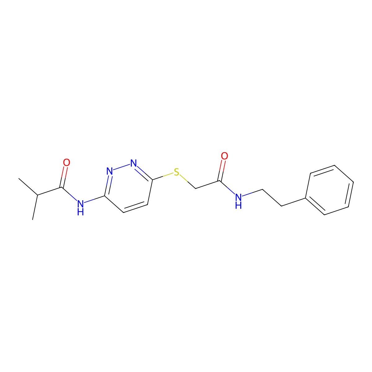 2-methyl-N-[6-({[(2-phenylethyl)carbamoyl]methyl}sulfanyl)pyridazin-3-yl]propanamide molecular structure, CAS 1021214-35-6