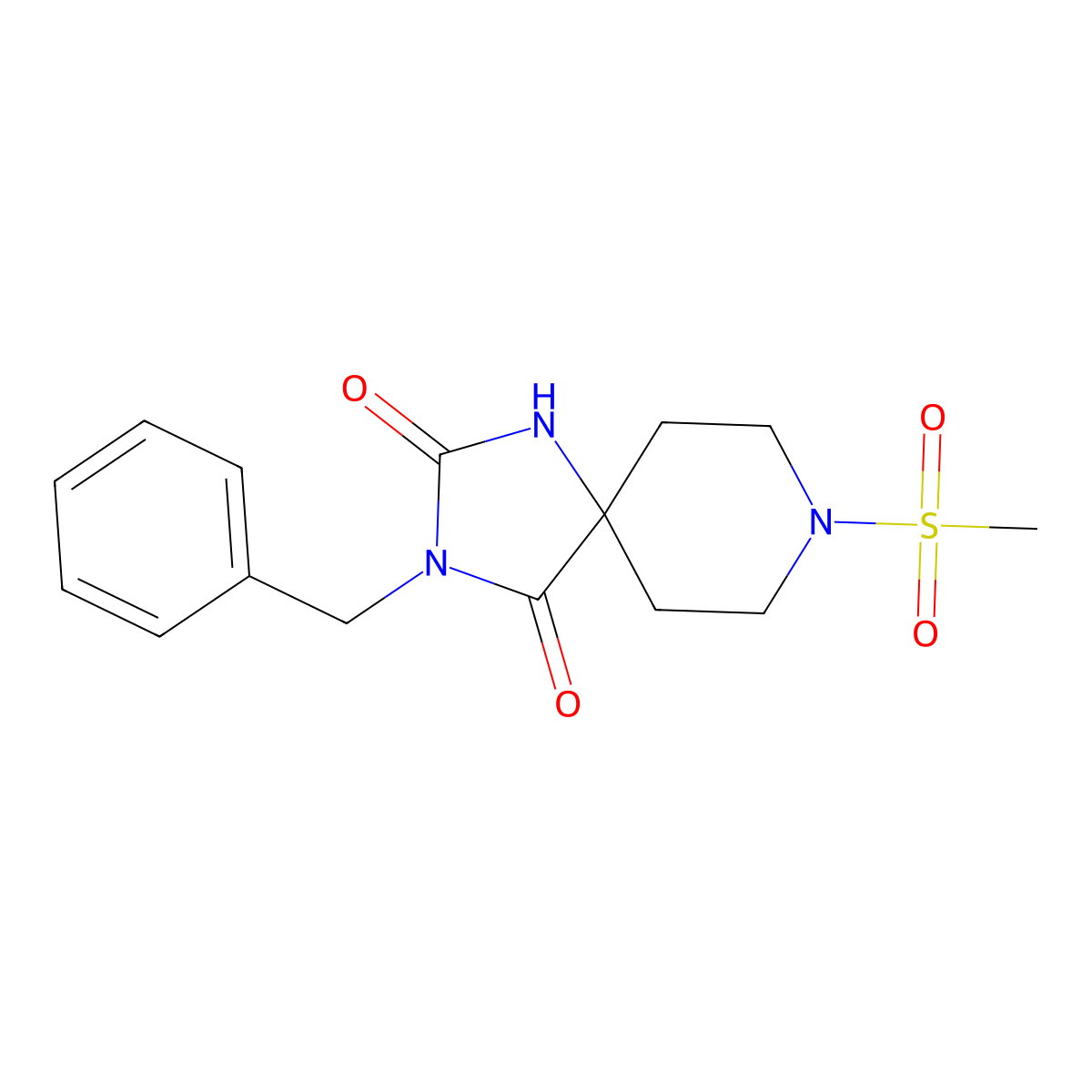 3-Benzyl-8-methanesulfonyl-1,3,8-triazaspiro[4.5]decane-2,4-dione molecular structure, CAS 1021214-36-7