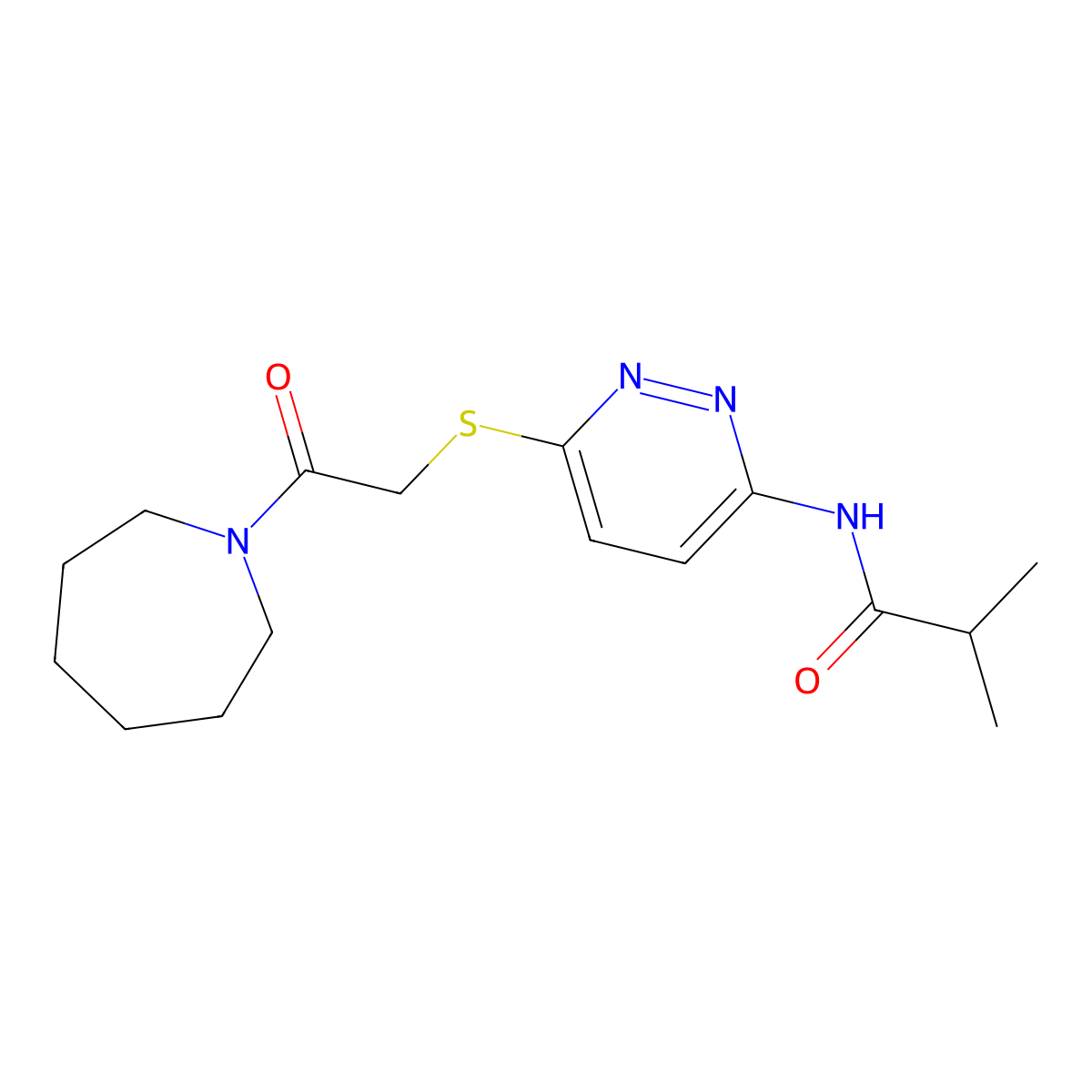 N-(6-{[2-(azepan-1-yl)-2-oxoethyl]sulfanyl}pyridazin-3-yl)-2-methylpropanamide molecular structure, CAS 1021214-42-5