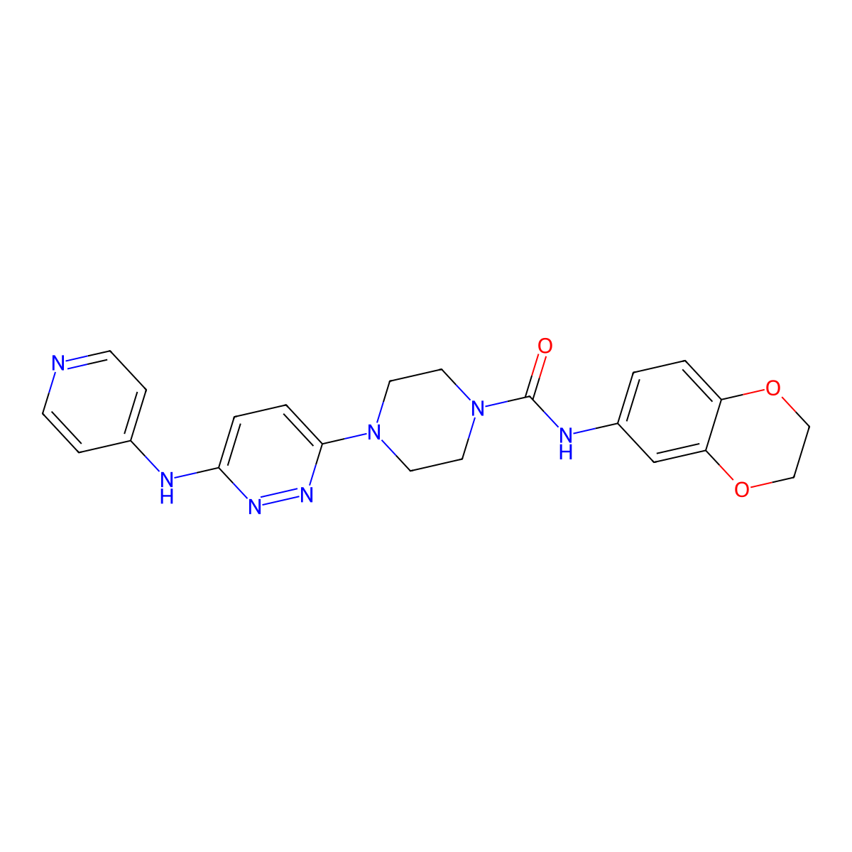 N-(2,3-dihydrobenzo[b][1,4]dioxin-6-yl)-4-(6-(pyridin-4-ylamino)pyridazin-3-yl)piperazine-1-carboxamide molecular structure, CAS 1021214-44-7