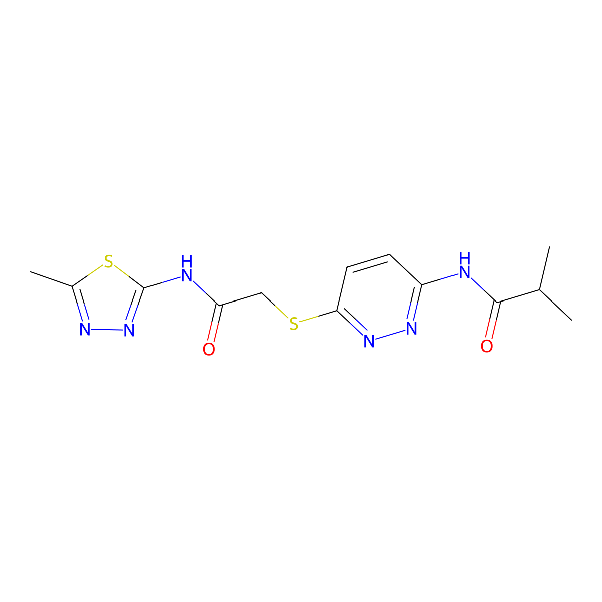 2-methyl-N-[6-({[(5-methyl-1,3,4-thiadiazol-2-yl)carbamoyl]methyl}sulfanyl)pyridazin-3-yl]propanamide molecular structure, CAS 1021214-49-2