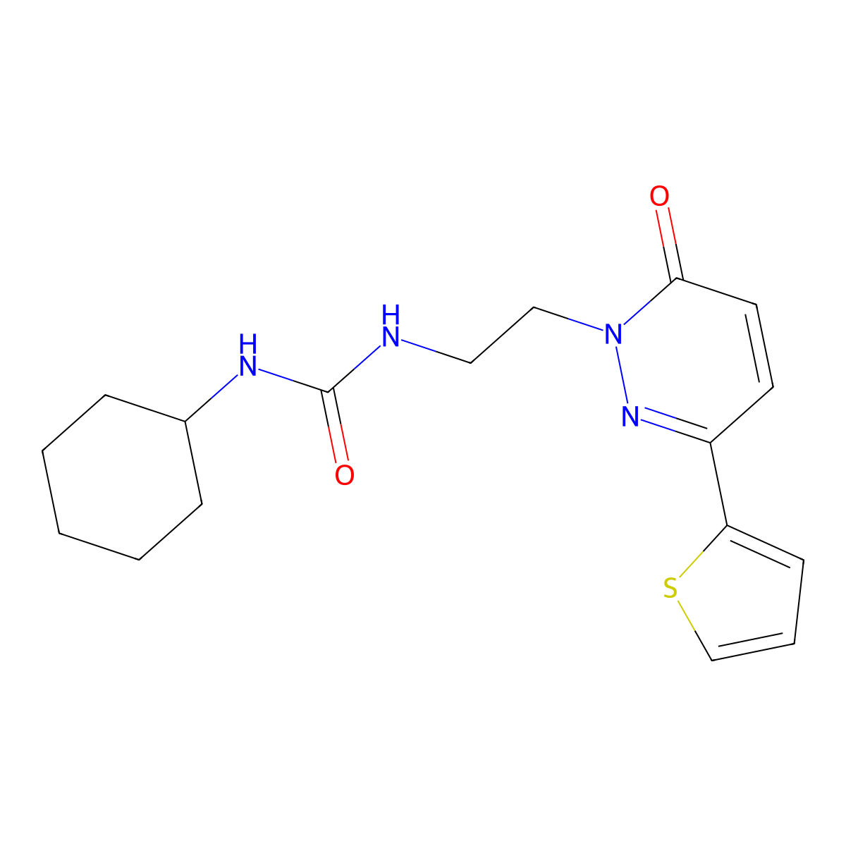 1-Cyclohexyl-3-{2-[6-oxo-3-(thiophen-2-yl)-1,6-dihydropyridazin-1-yl]ethyl}urea molecular structure, CAS 1021214-50-5