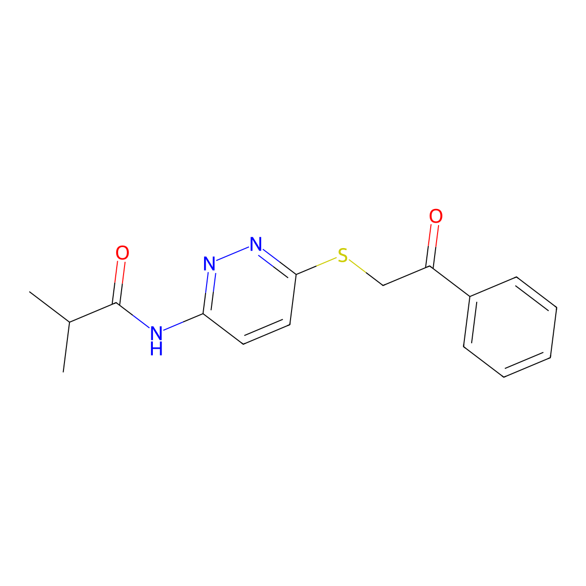2-methyl-N-{6-[(2-oxo-2-phenylethyl)sulfanyl]pyridazin-3-yl}propanamide molecular structure, CAS 1021214-52-7