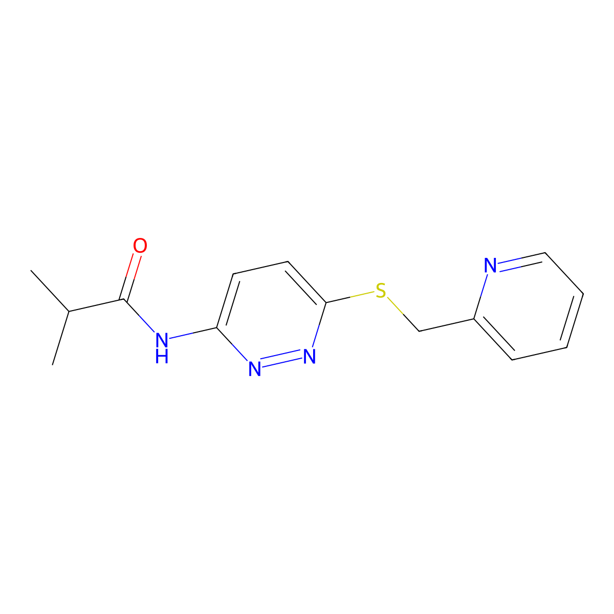 2-methyl-N-(6-{[(pyridin-2-yl)methyl]sulfanyl}pyridazin-3-yl)propanamide molecular structure, CAS 1021214-54-9