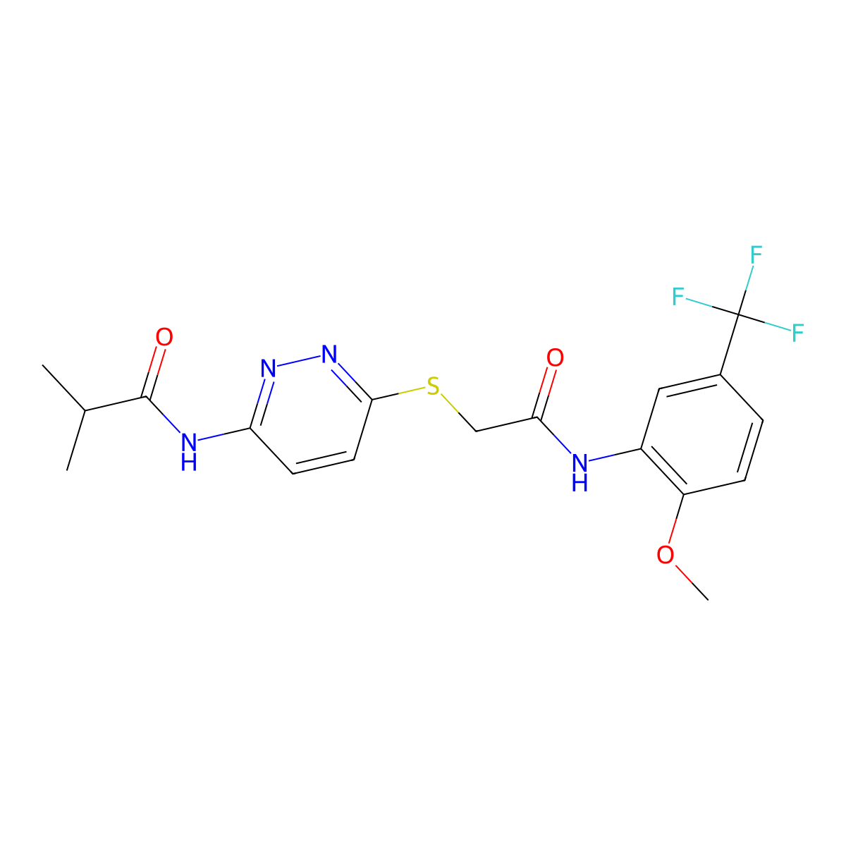 N-{6-[({[2-methoxy-5-(trifluoromethyl)phenyl]carbamoyl}methyl)sulfanyl]pyridazin-3-yl}-2-methylpropanamide molecular structure, CAS 1021214-59-4
