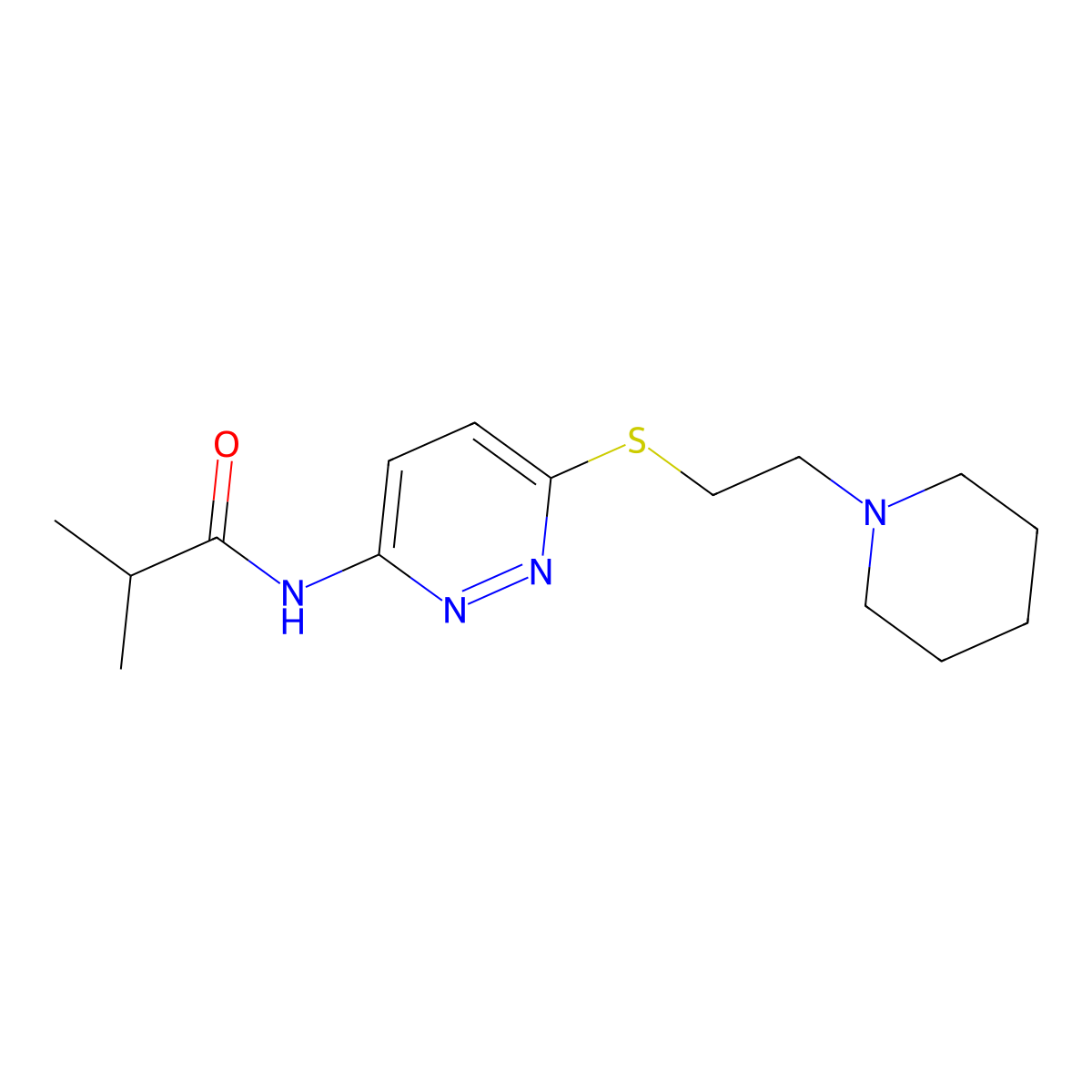 2-methyl-N-(6-{[2-(piperidin-1-yl)ethyl]sulfanyl}pyridazin-3-yl)propanamide molecular structure, CAS 1021214-63-0