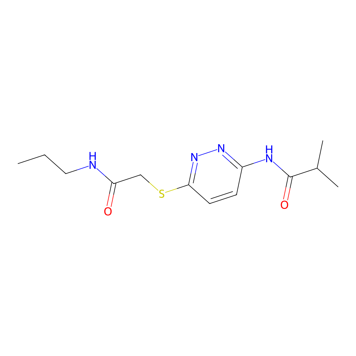 2-methyl-N-(6-{[(propylcarbamoyl)methyl]sulfanyl}pyridazin-3-yl)propanamide molecular structure, CAS 1021214-64-1