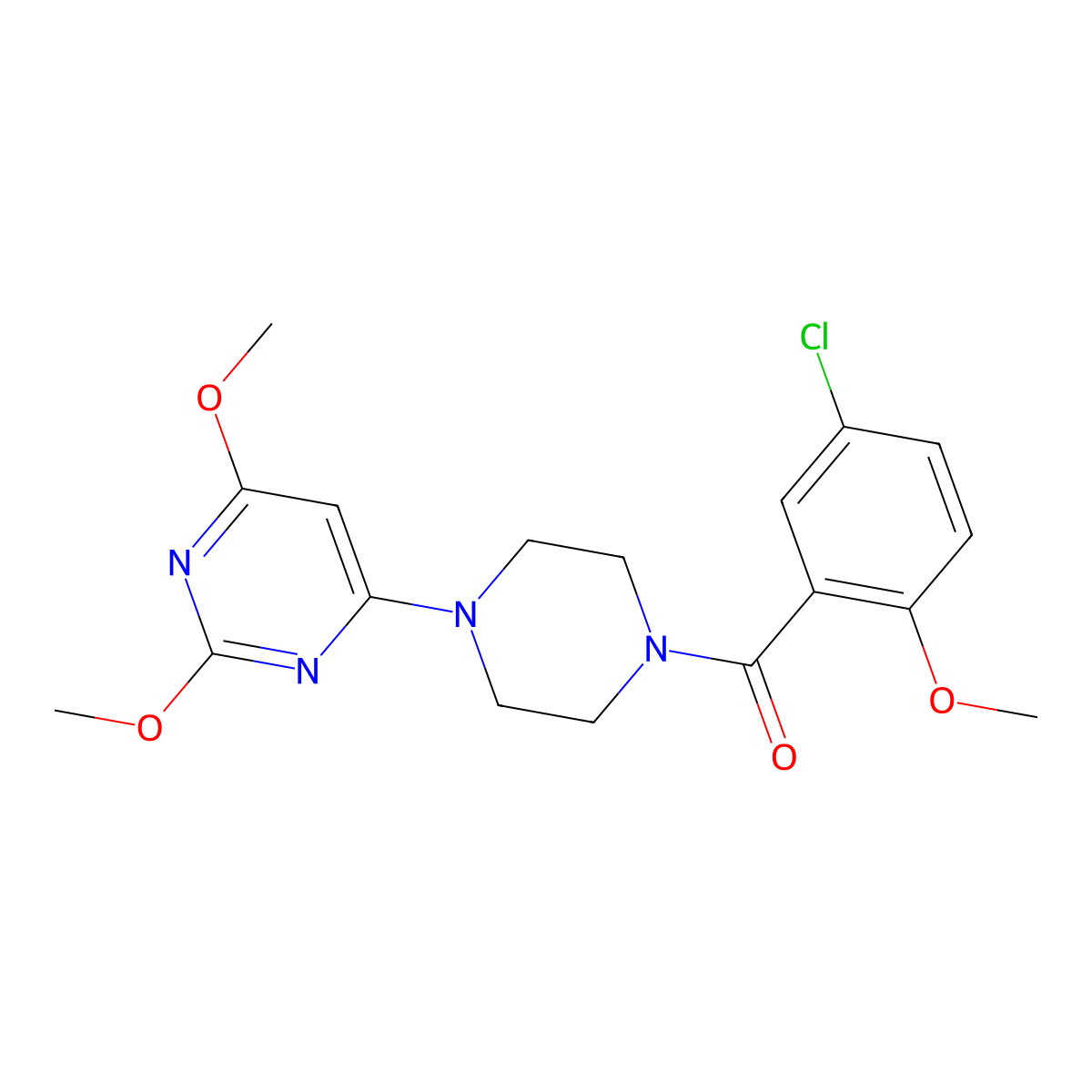 (5-Chloro-2-methoxyphenyl)(4-(2,6-dimethoxypyrimidin-4-yl)piperazin-1-yl)methanone molecular structure, CAS 1021214-67-4