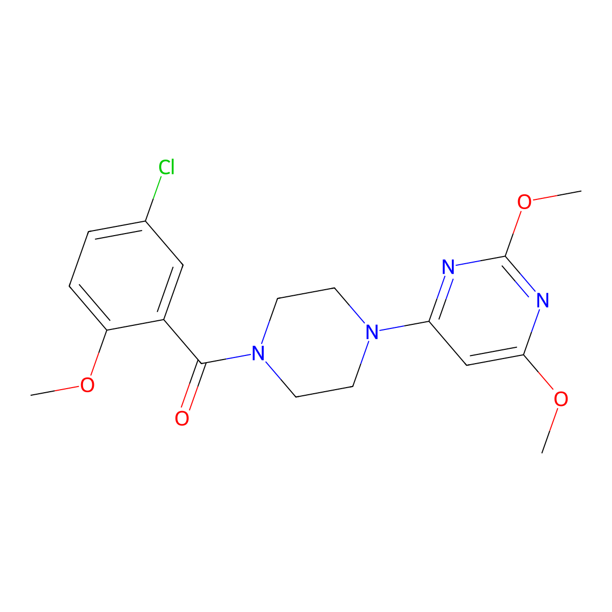 (5-Chloro-2-methoxyphenyl)(4-(2,6-dimethoxypyrimidin-4-yl)piperazin-1-yl)methanone molecular structure, CAS 1021214-67-4