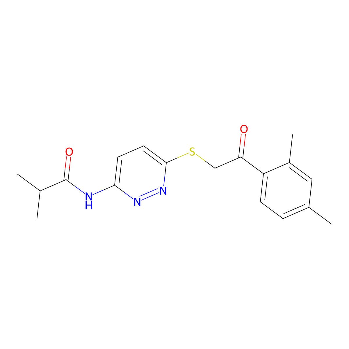 N-(6-{[2-(2,4-dimethylphenyl)-2-oxoethyl]sulfanyl}pyridazin-3-yl)-2-methylpropanamide molecular structure, CAS 1021214-69-6