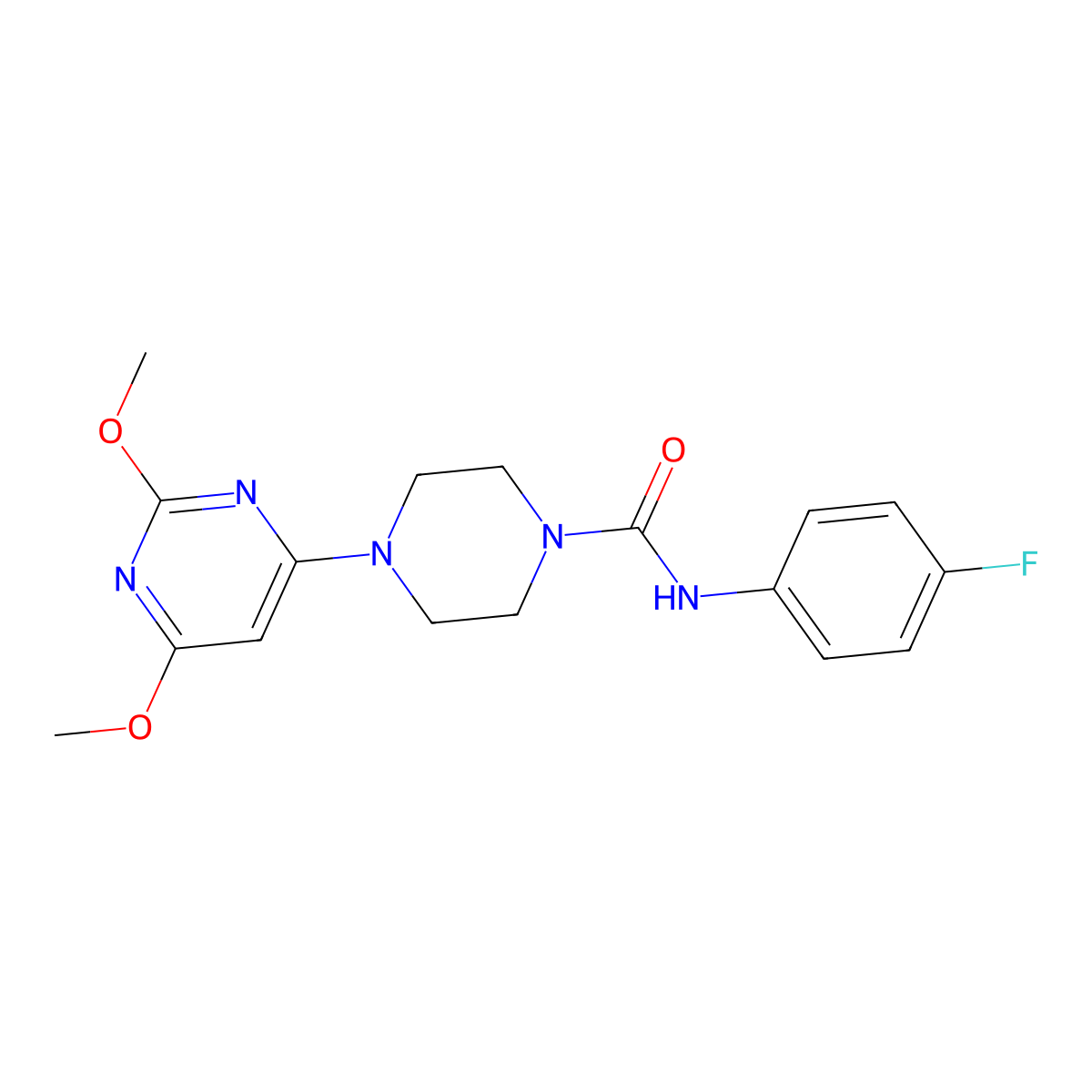 4-(2,6-dimethoxypyrimidin-4-yl)-N-(4-fluorophenyl)piperazine-1-carboxamide molecular structure, CAS 1021214-70-9