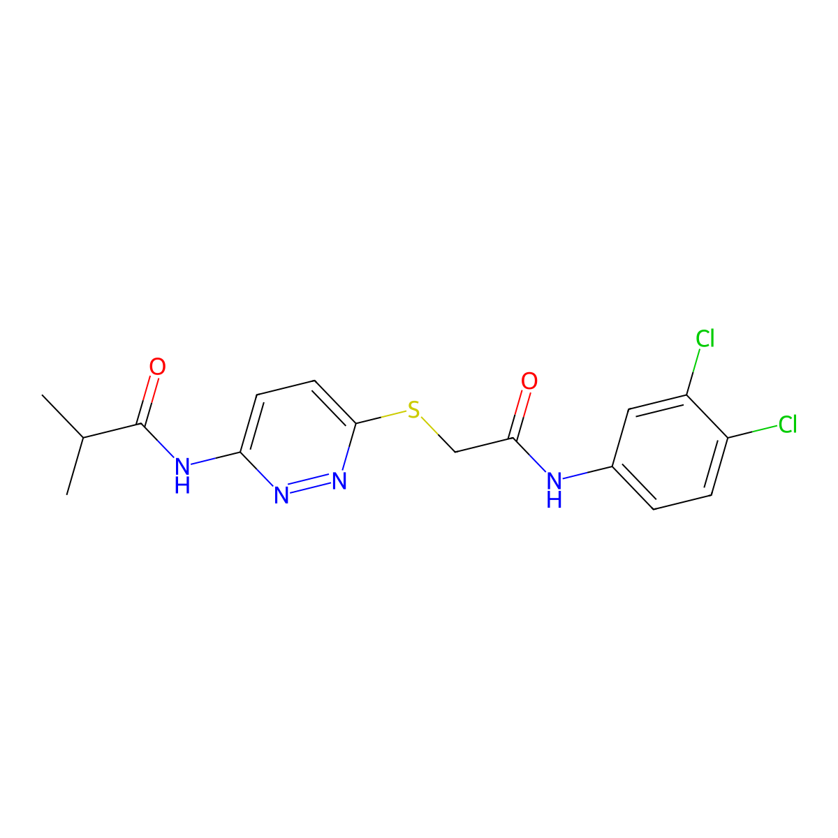 N-[6-({[(3,4-dichlorophenyl)carbamoyl]methyl}sulfanyl)pyridazin-3-yl]-2-methylpropanamide molecular structure, CAS 1021214-71-0