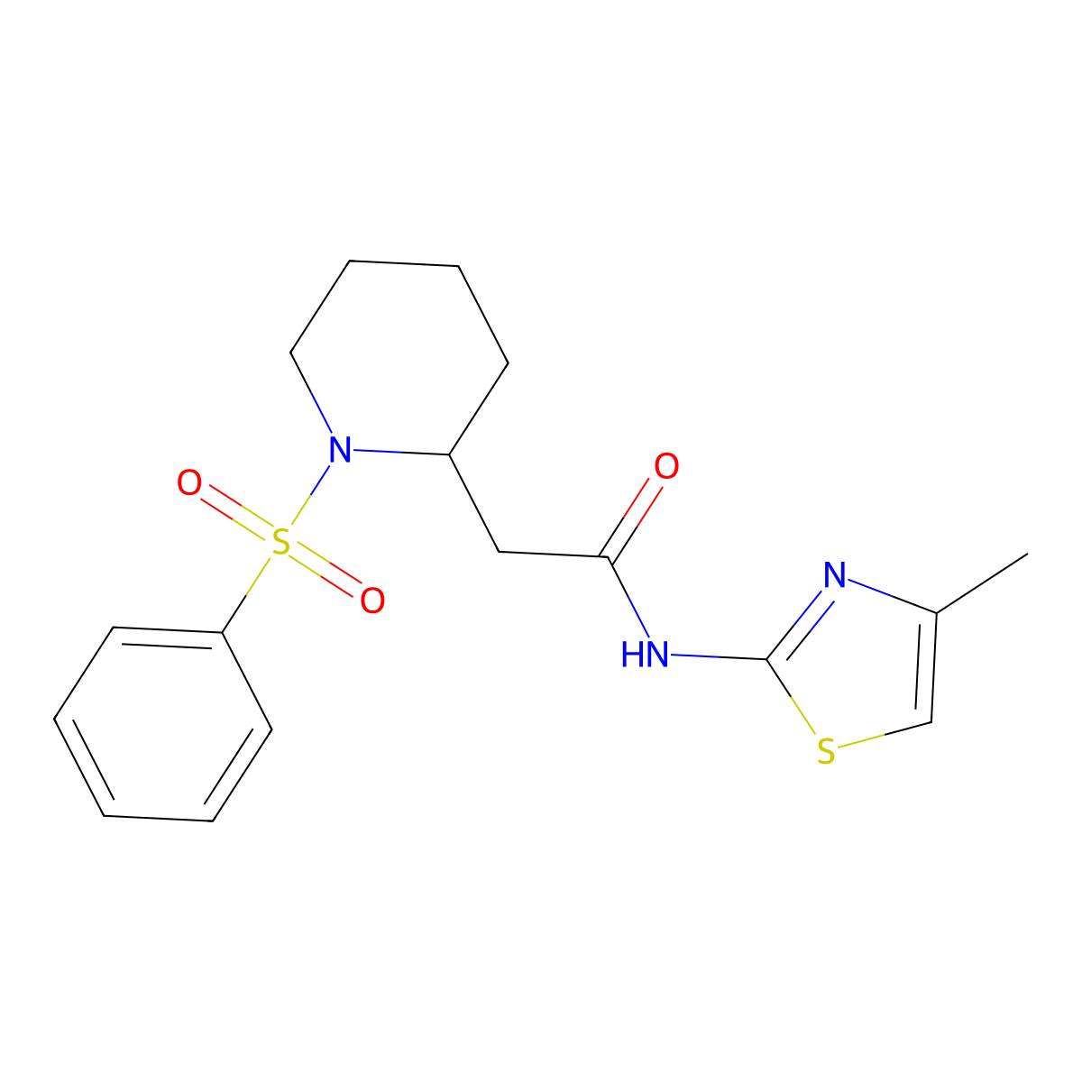 N-(4-methylthiazol-2-yl)-2-(1-(phenylsulfonyl)piperidin-2-yl)acetamide molecular structure, CAS 1021214-72-1