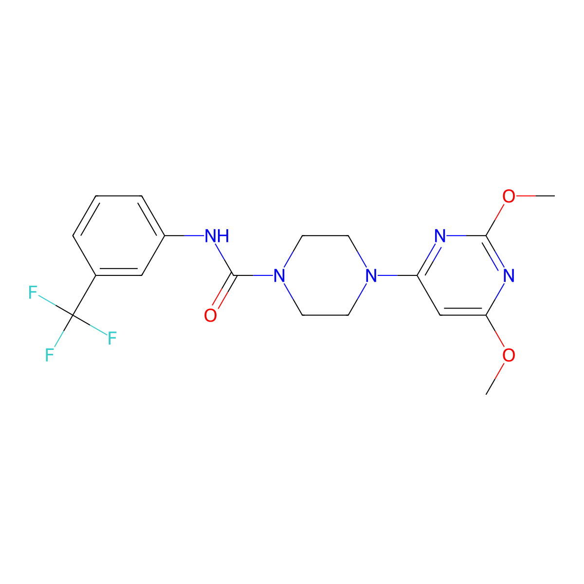 4-(2,6-dimethoxypyrimidin-4-yl)-N-(3-(trifluoromethyl)phenyl)piperazine-1-carboxamide molecular structure, CAS 1021214-73-2