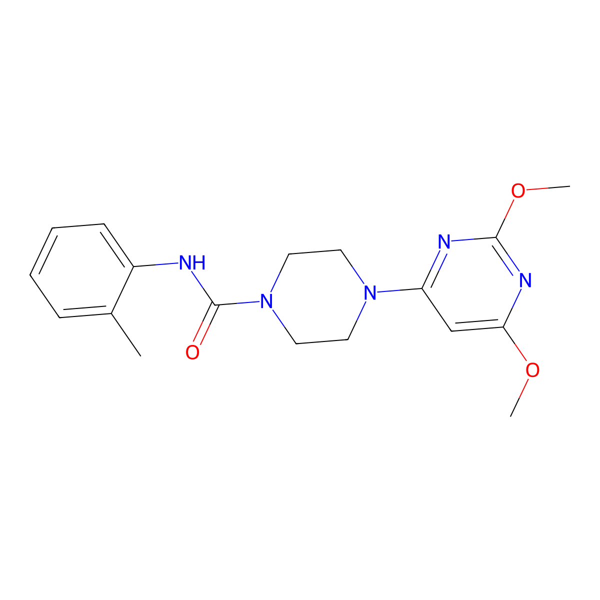 4-(2,6-dimethoxypyrimidin-4-yl)-N-(o-tolyl)piperazine-1-carboxamide molecular structure, CAS 1021214-79-8